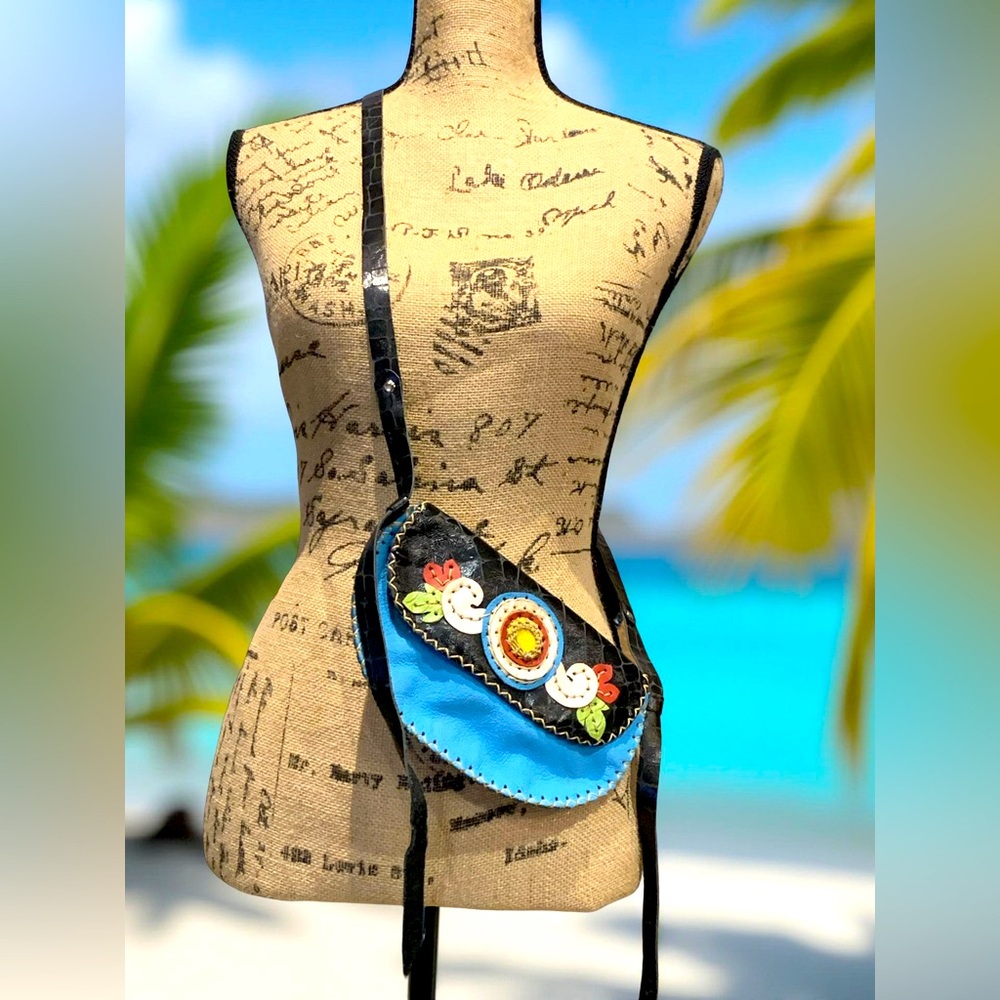 Leather Crossbody Bag with Floral Design
